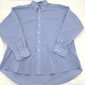 Chaps Mens Button Down Shirt XL Blue Micro Check Wrinkle Free Classic Business